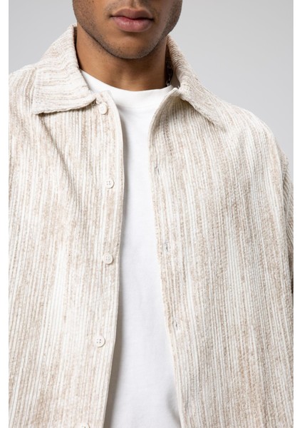 Oversize Dokulu Gömlek Ekru fırsatları