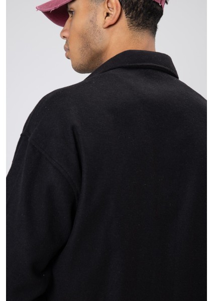 Dokulu Oversize Gömlek Ceket Siyah fırsatları