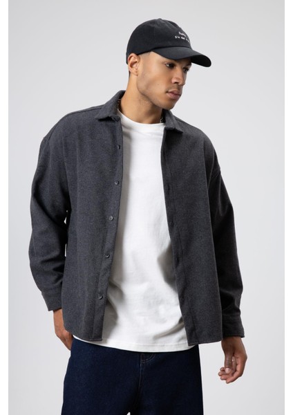 Dokulu Oversize Gömlek Ceket Antrasit fiyatları