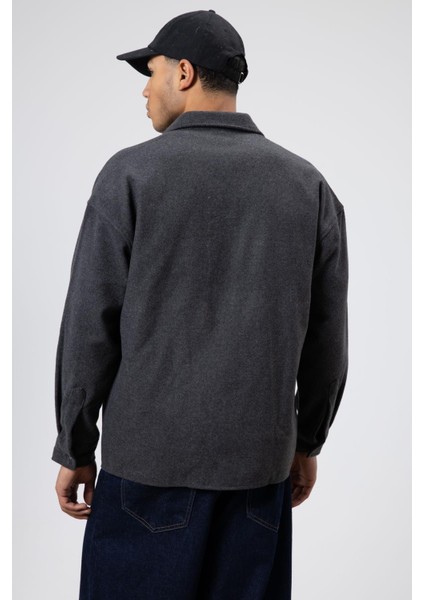 Dokulu Oversize Gömlek Ceket Antrasit fırsatları