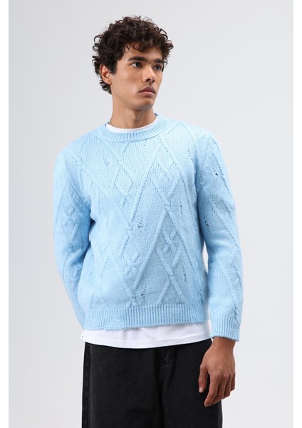 Oversize Desenli Triko Kazak Bebe Mavi fiyatları