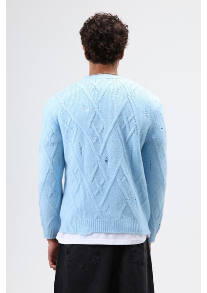 Oversize Desenli Triko Kazak Bebe Mavi fırsatları