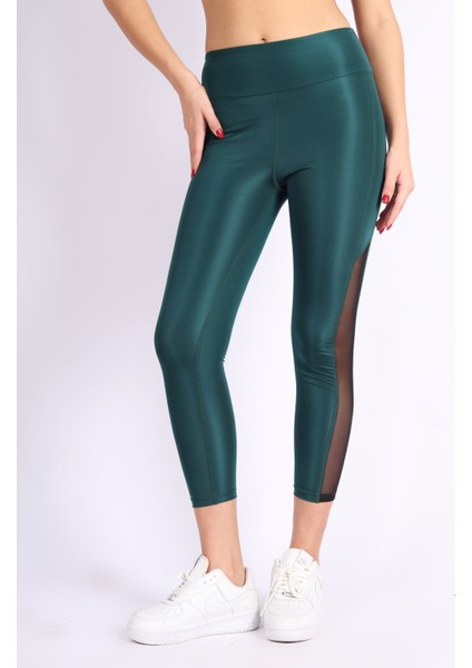 Siyah Polyester Paçası Tül Detaylı Yüksek Bel Tayt fiyatları