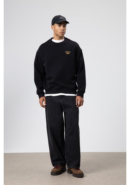 Oversize Bisiklet Yaka Baskılı Sweatshirt Siyah fiyatları