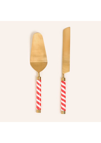 Rampur Çelik - Pirinç Servis Seti 6X28X1 cm Altın- Kırmızı