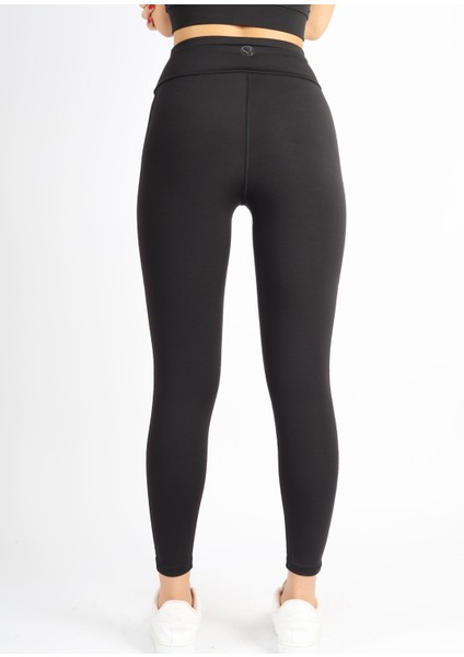 Siyah Polyester Paçası Tül Detaylı Yüksek Bel Tayt modelleri