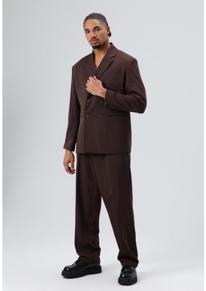 Oversize Kruvaze Takım Elbise Koyu Kahve