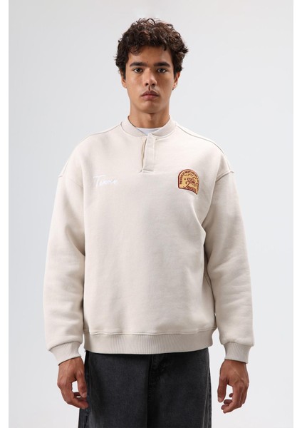 Oversize Bisiklet Yaka Baskılı Sweatshirt Taş fiyatları