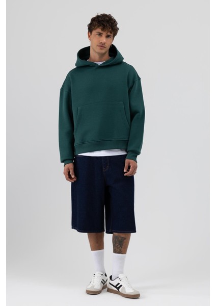 Basic Kapüşonlu Boxy Fit Sweatshirt Nefti