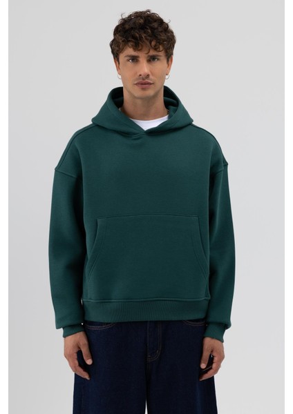 Basic Kapüşonlu Boxy Fit Sweatshirt Nefti modelleri