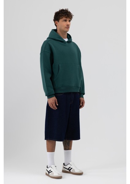 Basic Kapüşonlu Boxy Fit Sweatshirt Nefti fırsatları