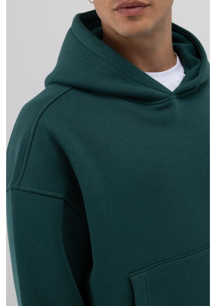 Basic Kapüşonlu Boxy Fit Sweatshirt Nefti indirimleri