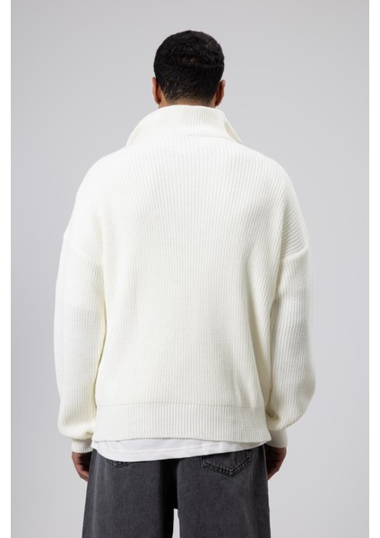 Yarım Fermuarlı Triko Kazak Ekru indirimleri