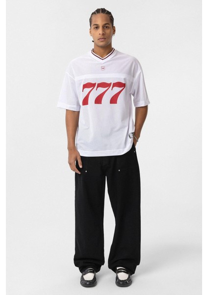 Oversize V Yaka Forma Tişört Beyaz