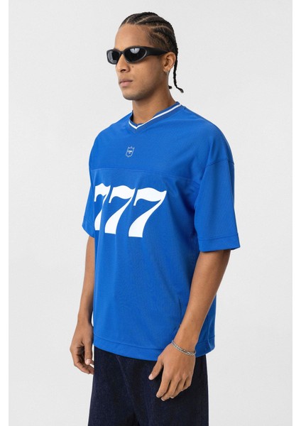 Oversize V Yaka Forma Tişört Saks modelleri