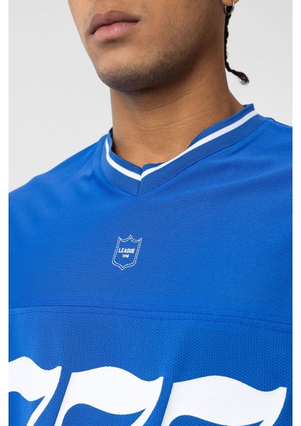 Oversize V Yaka Forma Tişört Saks indirimleri