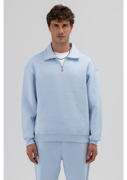 Oversize Fermuarlı Dik Yaka Sweatshirt Bebe Mavi fiyatları