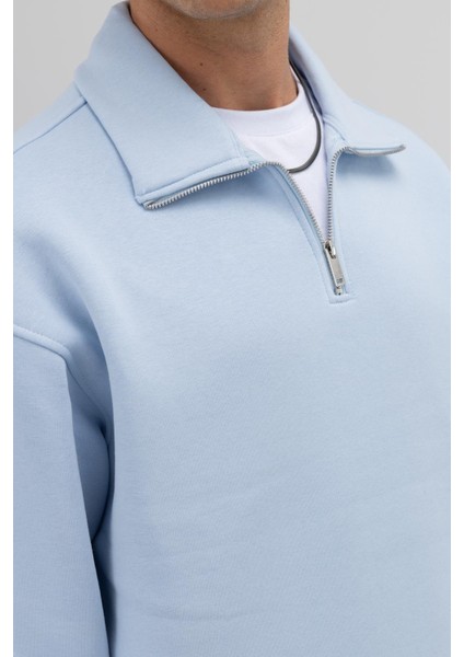Oversize Fermuarlı Dik Yaka Sweatshirt Bebe Mavi modelleri