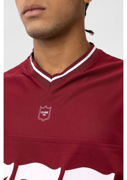 Oversize V Yaka Forma Tişört Bordo indirimleri