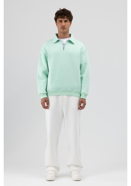 Oversize Fermuarlı Dik Yaka Sweatshirt Mint fiyatları