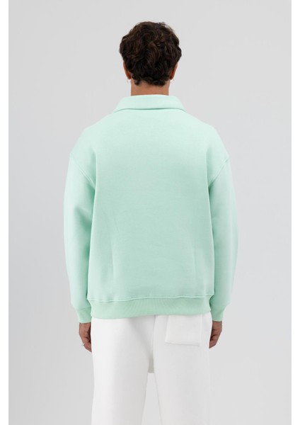 Oversize Fermuarlı Dik Yaka Sweatshirt Mint indirimleri