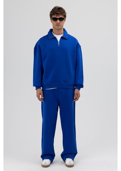 Oversize Fermuarlı Dik Yaka Sweatshirt Saks modelleri