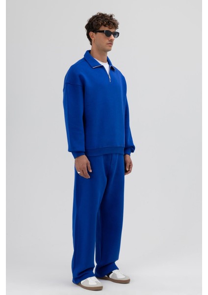 Oversize Fermuarlı Dik Yaka Sweatshirt Saks indirimleri