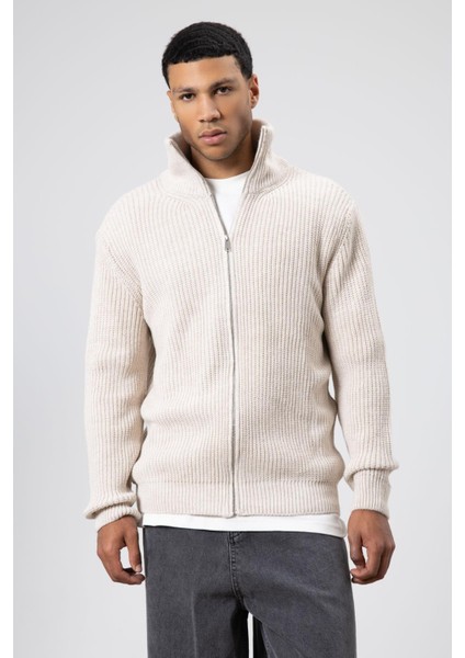 Oversize Fermuarlı Triko Hırka Açık Taş fiyatları