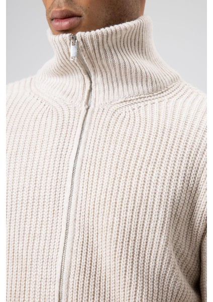 Oversize Fermuarlı Triko Hırka Açık Taş modelleri