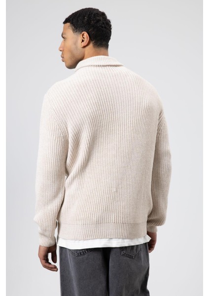 Oversize Fermuarlı Triko Hırka Açık Taş fırsatları