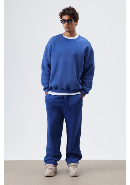 Yıkamalı Baggy Eşofman Alt Saks