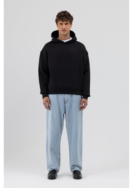 Basic Kapüşonlu Boxy Fit Sweatshirt Siyah fiyatları