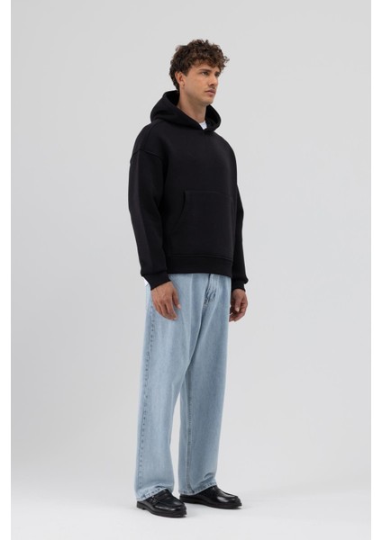 Basic Kapüşonlu Boxy Fit Sweatshirt Siyah fırsatları