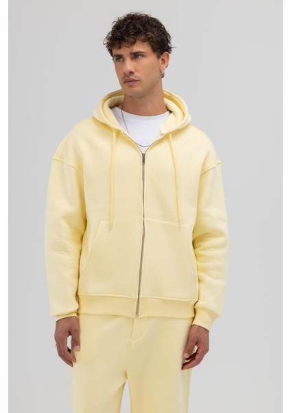 Basic Fermuarlı Oversize Kapüşonlu Sweatshirt Sarı fiyatları