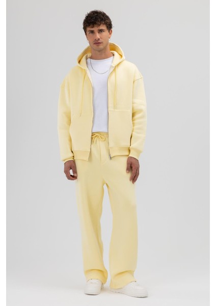 Basic Fermuarlı Oversize Kapüşonlu Sweatshirt Sarı fırsatları