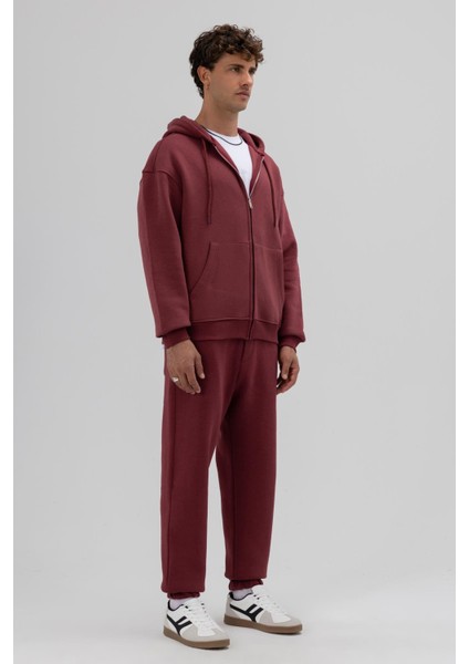 Basic Fermuarlı Oversize Kapüşonlu Sweatshirt Bordo fiyatları
