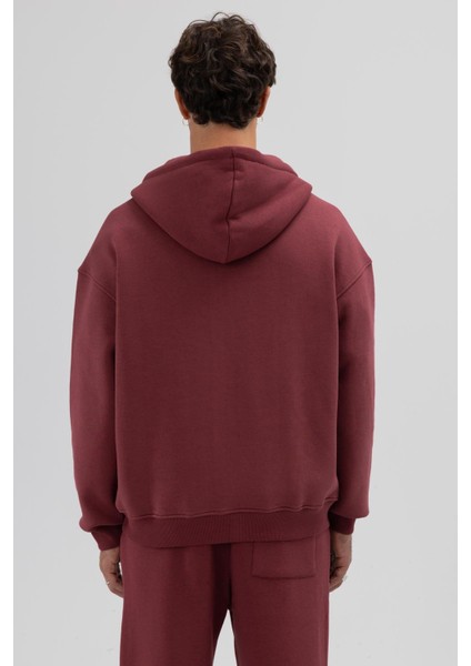Basic Fermuarlı Oversize Kapüşonlu Sweatshirt Bordo indirimleri