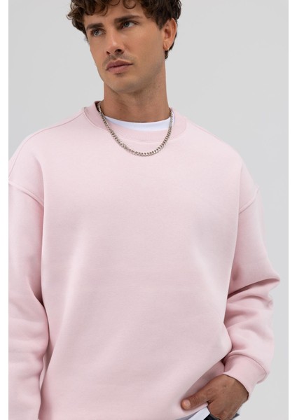 Basic Bisiklet Yaka Oversize Sweatshirt Pembe fiyatları