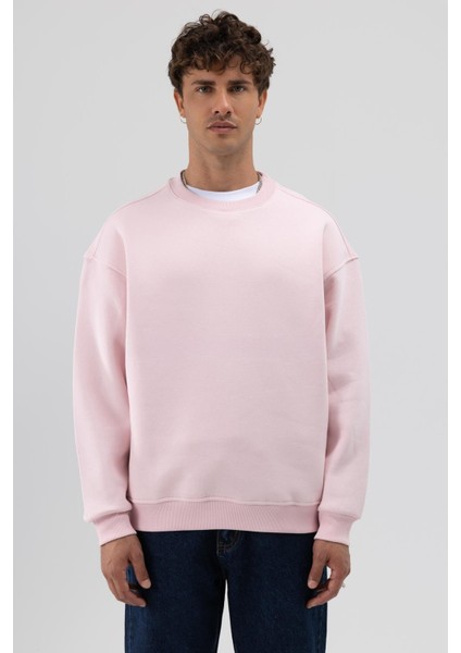 Basic Bisiklet Yaka Oversize Sweatshirt Pembe fırsatları