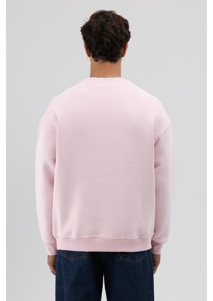 Basic Bisiklet Yaka Oversize Sweatshirt Pembe