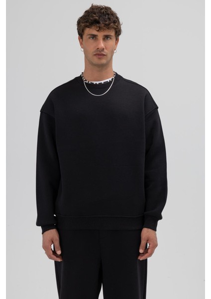 Basic Bisiklet Yaka Oversize Sweatshirt Siyah modelleri