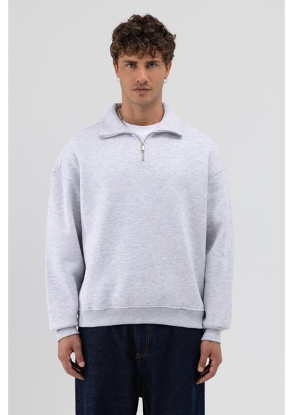 Oversize Fermuarlı Dik Yaka Sweatshirt Karmelanj modelleri