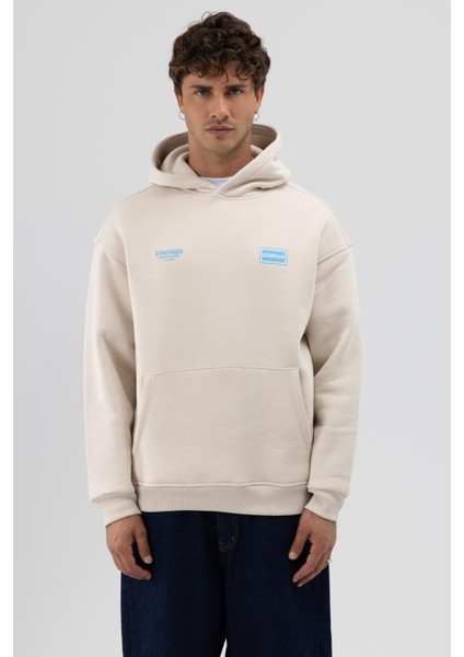 Oversize Arka Baskılı Sweatshirt Taş