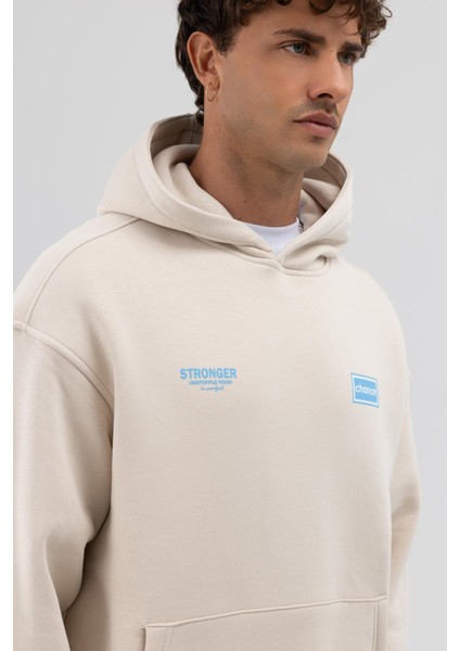 Oversize Arka Baskılı Sweatshirt Taş