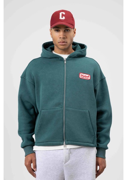 Oversize Fermuarlı Kapüşonlu Sweatshirt Nefti modelleri