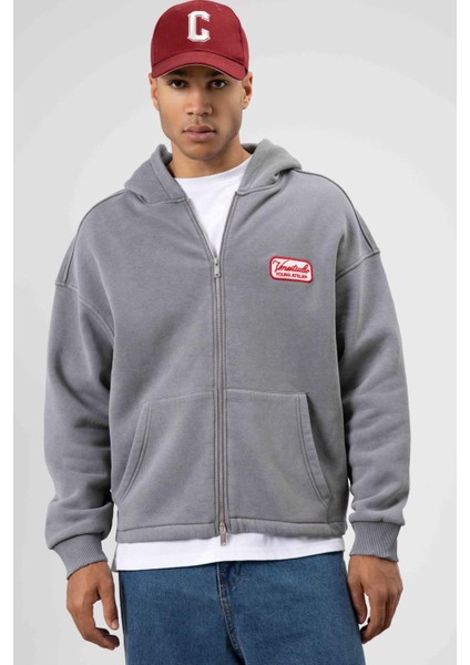 Oversize Fermuarlı Kapüşonlu Sweatshirt Füme modelleri