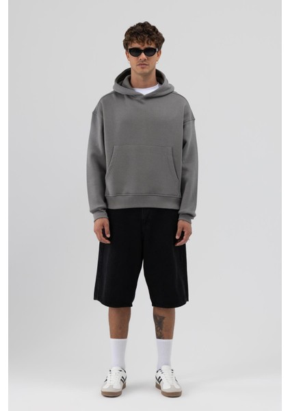 Basic Kapüşonlu Boxy Fit Sweatshirt Füme fiyatları
