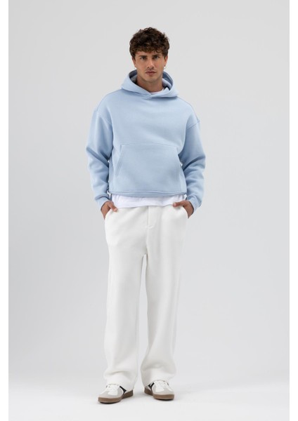 Basic Kapüşonlu Boxy Fit Sweatshirt Bebe Mavi