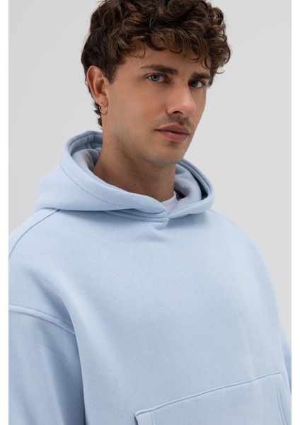Basic Kapüşonlu Boxy Fit Sweatshirt Bebe Mavi modelleri