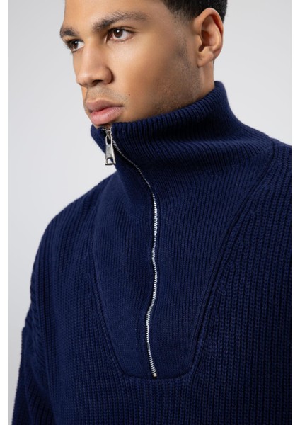 Yarım Fermuarlı Triko Kazak Lacivert modelleri